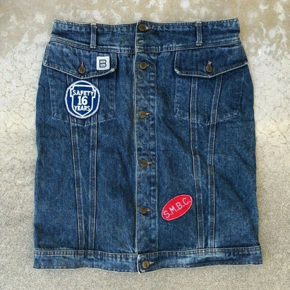 BALL Women's VTG 90s Denim Patch Knee Length Skirt​​​​​​​​